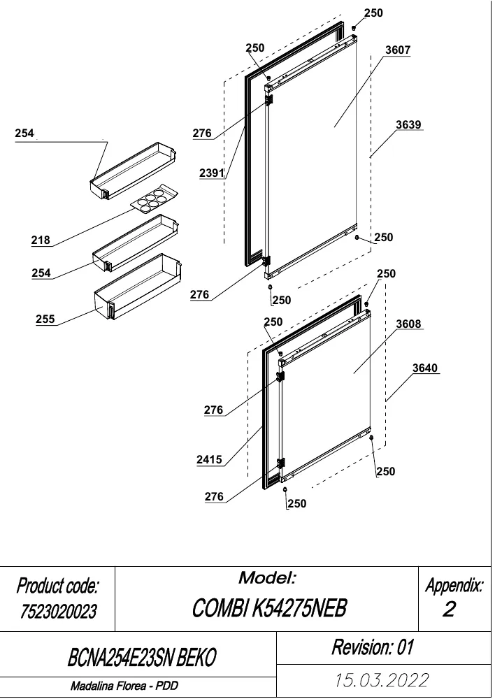 Vue éclatée BEKO BCNA254E23SN 7523020023