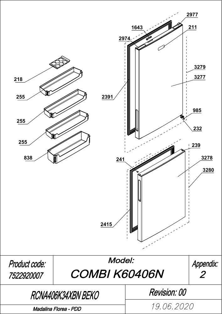 Vue éclatée BEKO RCNA406K34XBN 7522920007