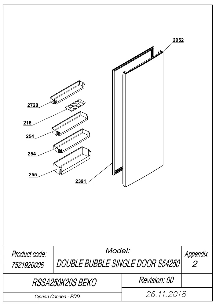 Vue éclatée BEKO RSSA250K20S 7521920006