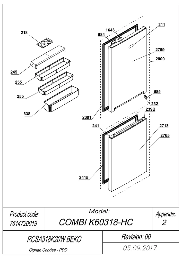 Vue éclatée BEKO RCSA318K20W 7514720019