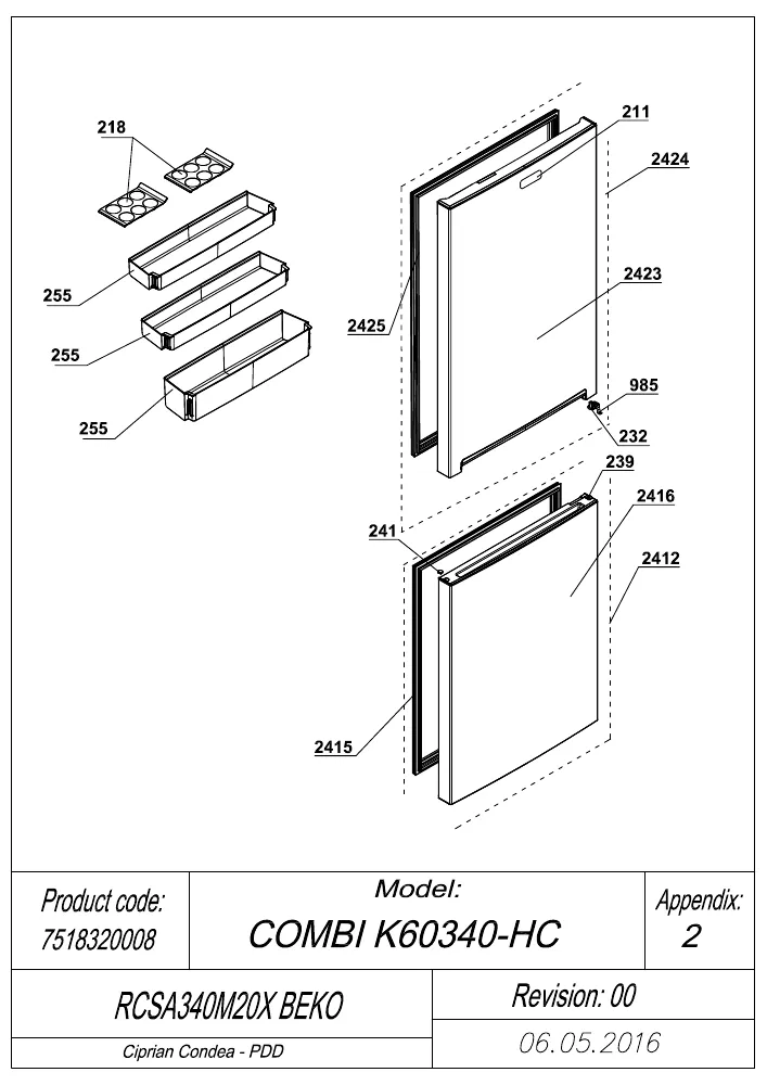 Vue éclatée BEKO RCSA340M20X 7518320008