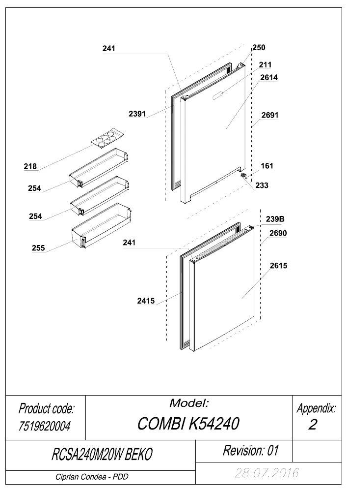 Vue éclatée BEKO RCSA240M20W 7519620004