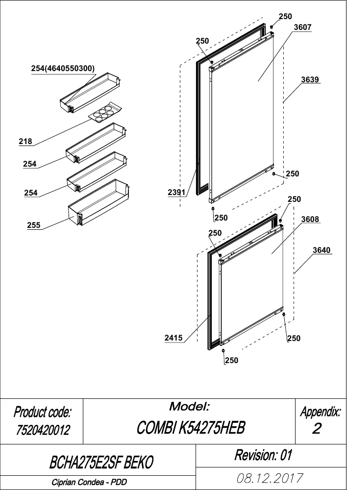 Vue éclatée BEKO BCHA275E2SF 7520420012