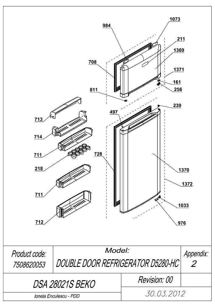 Vue éclatée BEKO DSA28021S 7508620053
