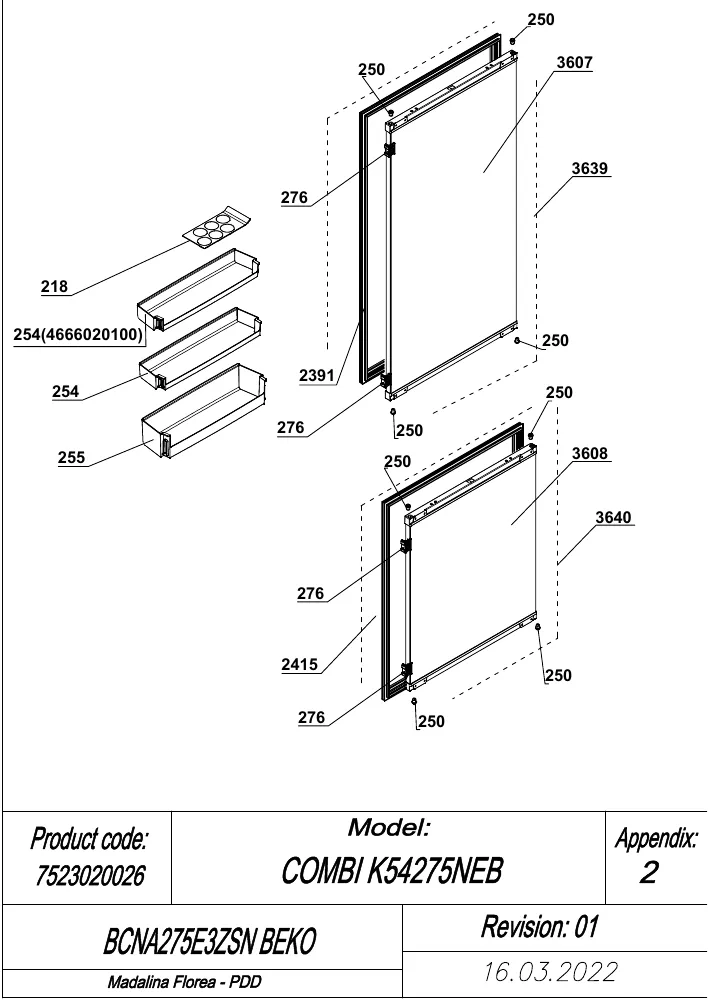 Vue éclatée BEKO BCNA275E3ZSN 7523020026
