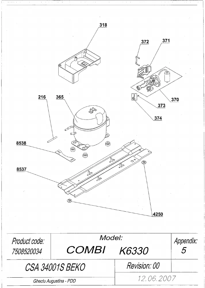 Vue éclatée BEKO CSA34001S 7508520034