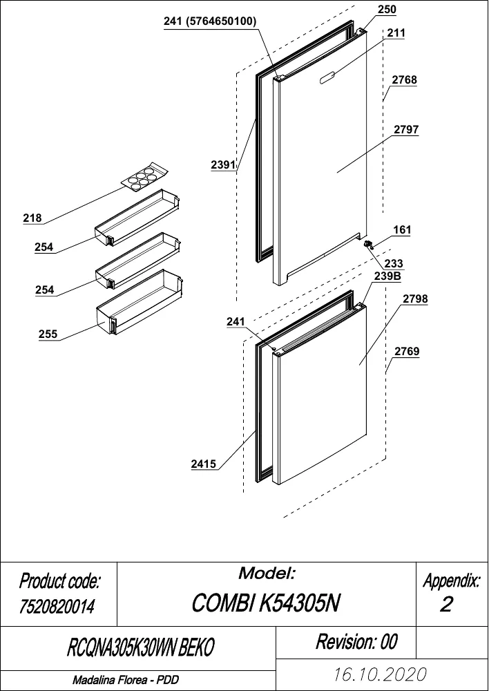 Vue éclatée BEKO RCQNA305K30WN 7520820014