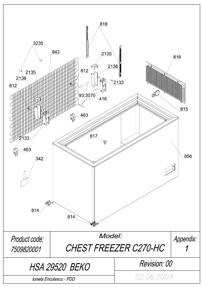 Vue éclatée BEKO HSA29520 7509820001