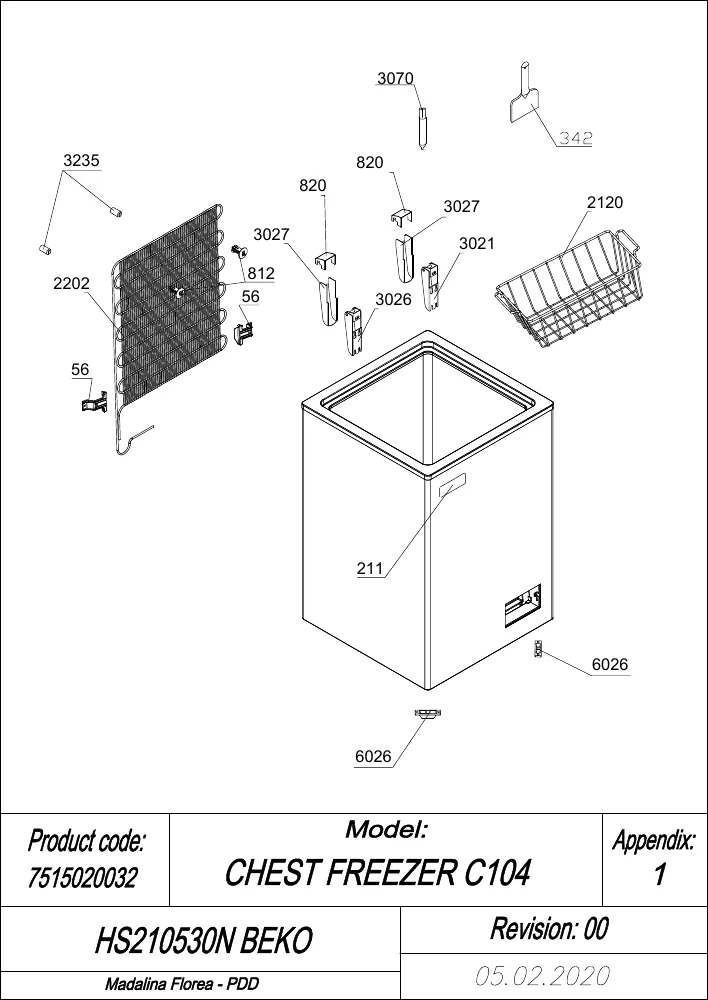 Vue éclatée BEKO HS210530N 7515020032