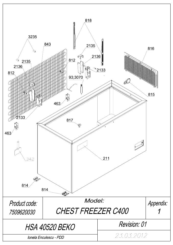 Vue éclatée BEKO HSA40520 7509620030