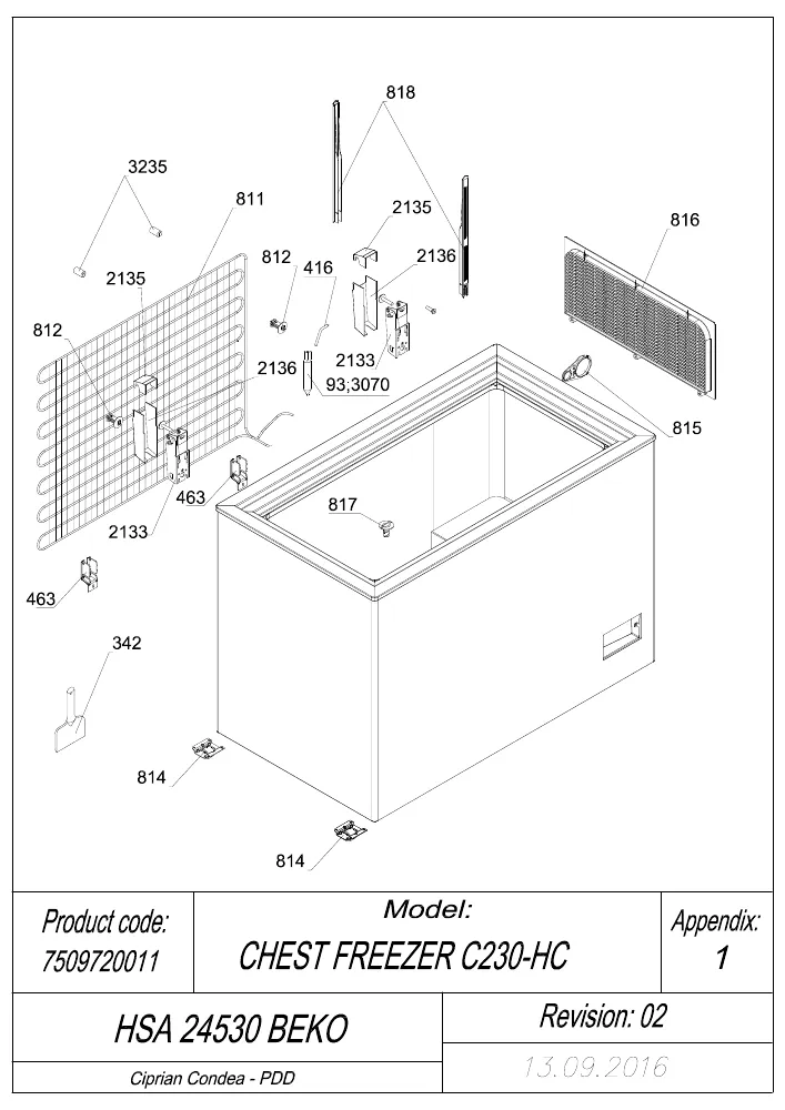 Vue éclatée BEKO HSA24530 7509720011