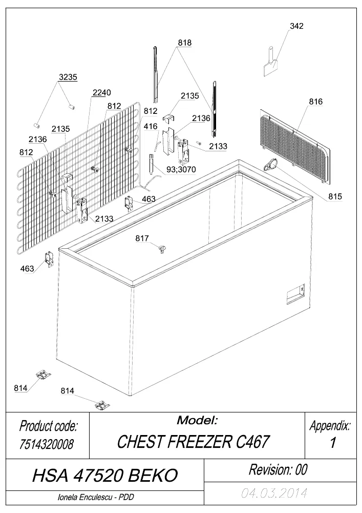 Vue éclatée BEKO HSA47520 7514320008