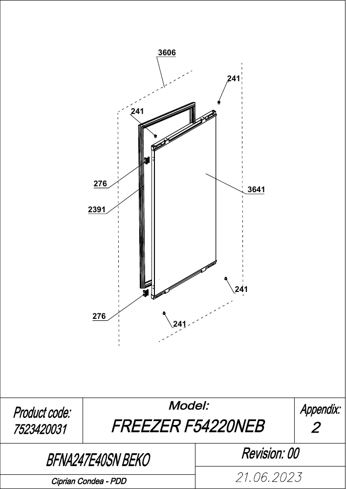 Vue éclatée BEKO BFNA247E40SN 7523420031