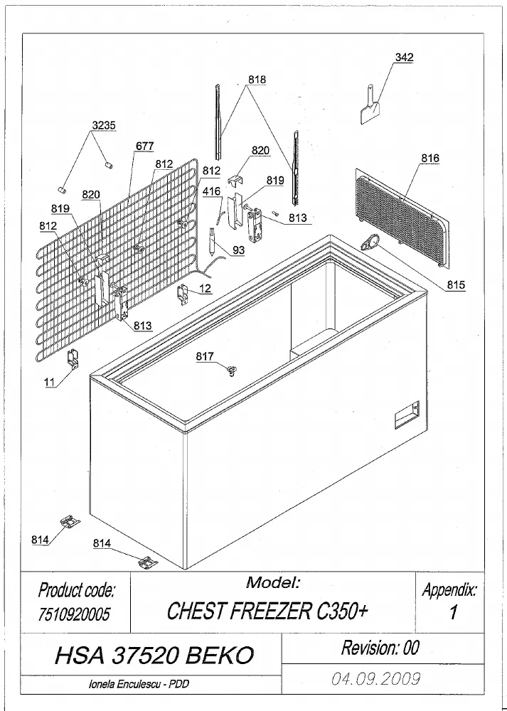 Vue éclatée BEKO HSA37520 7510920005