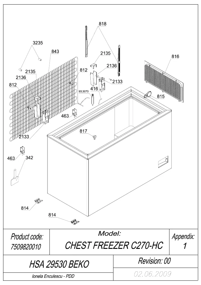 Vue éclatée BEKO HSA29530 7509820010