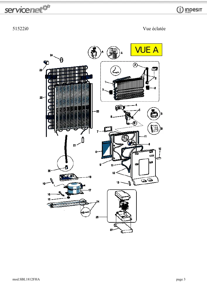 Vue éclatée HOTPOINT-ARISTON SBL1812FHA 69053