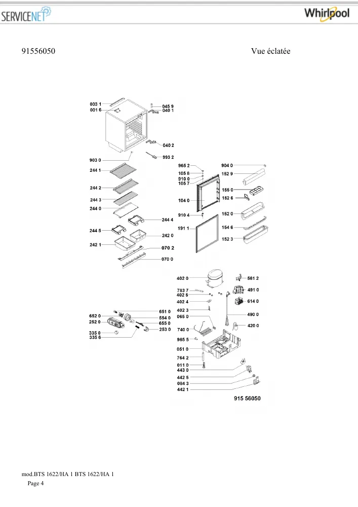 Vue éclatée HOTPOINT-ARISTON BTS1622HA1 859991604810