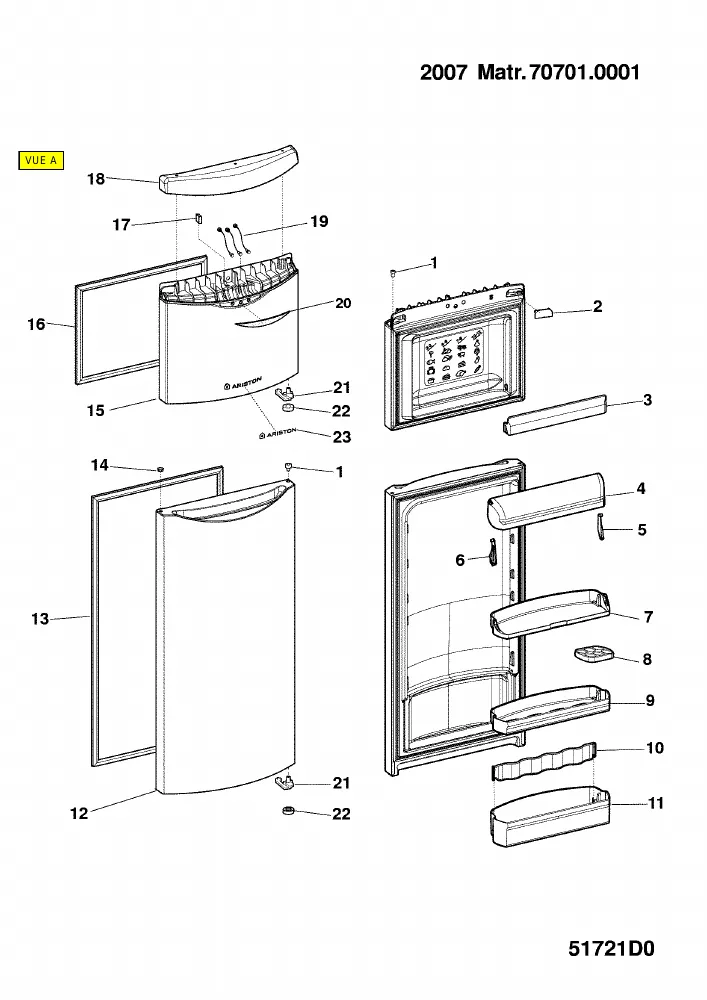 Vue éclatée HOTPOINT-ARISTON BMTM1721VFRHA 53820