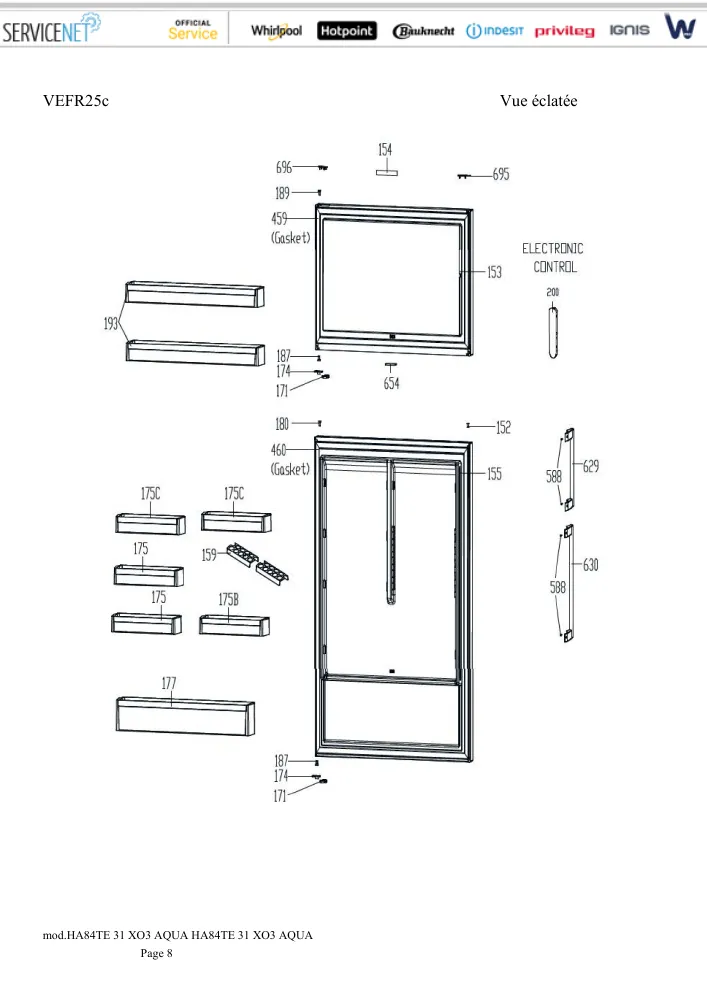 Vue éclatée HOTPOINT-ARISTON HA84TE31XO3AQUA 156672