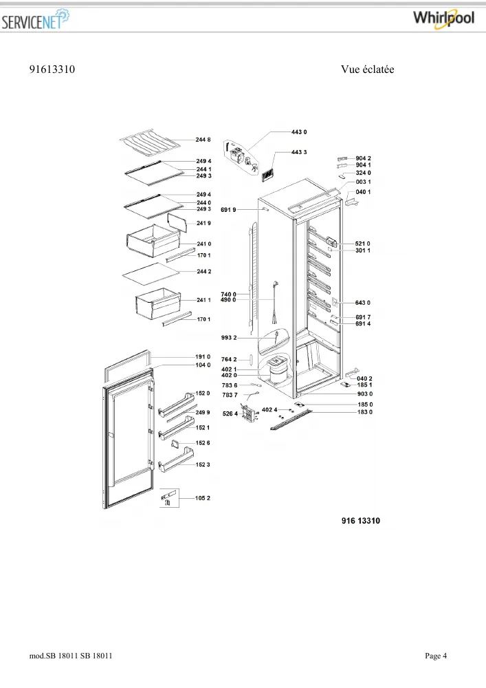 Vue éclatée HOTPOINT-ARISTON SB18011 859991613310