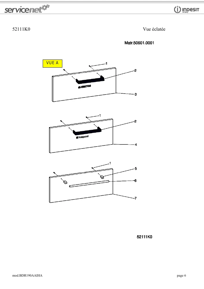 Vue éclatée HOTPOINT-ARISTON BDR190AAIHA 50493