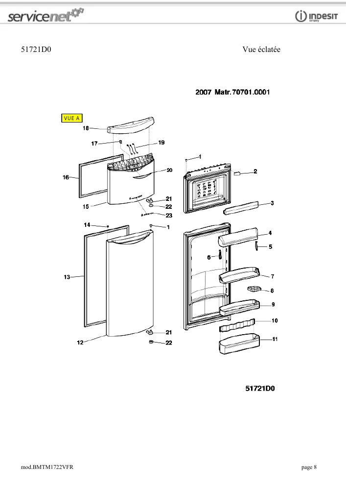 Vue éclatée HOTPOINT-ARISTON BMTM1722VFR 46064