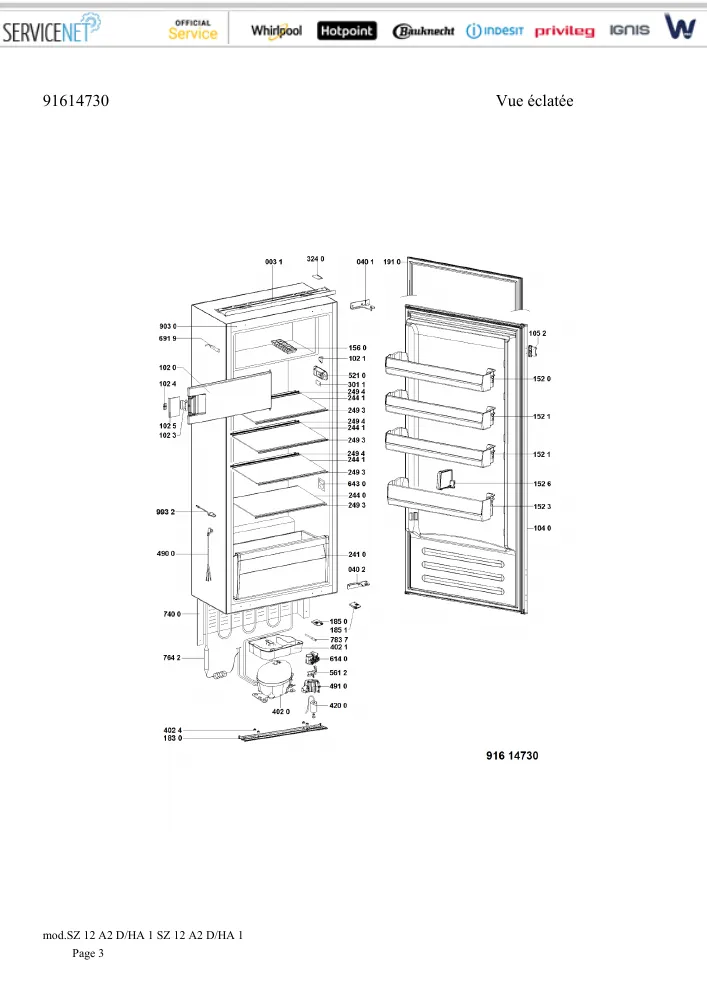Vue éclatée HOTPOINT-ARISTON SZ12A2DHA1 161473