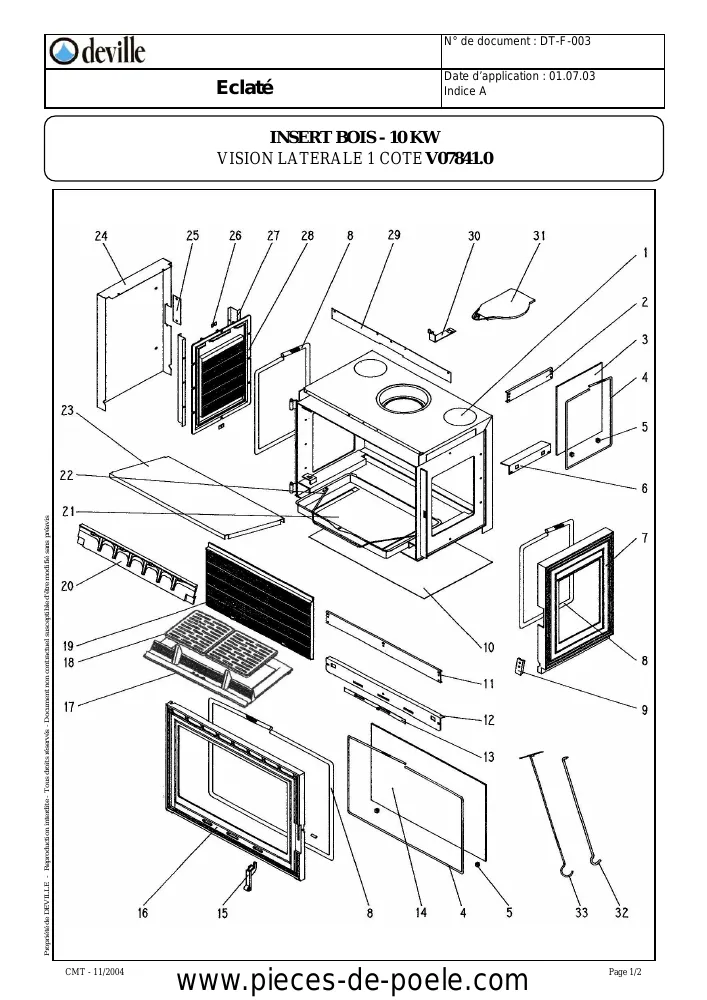 Vue éclatée DEVILLE V07841.0 REGAIN 73 BIVISION