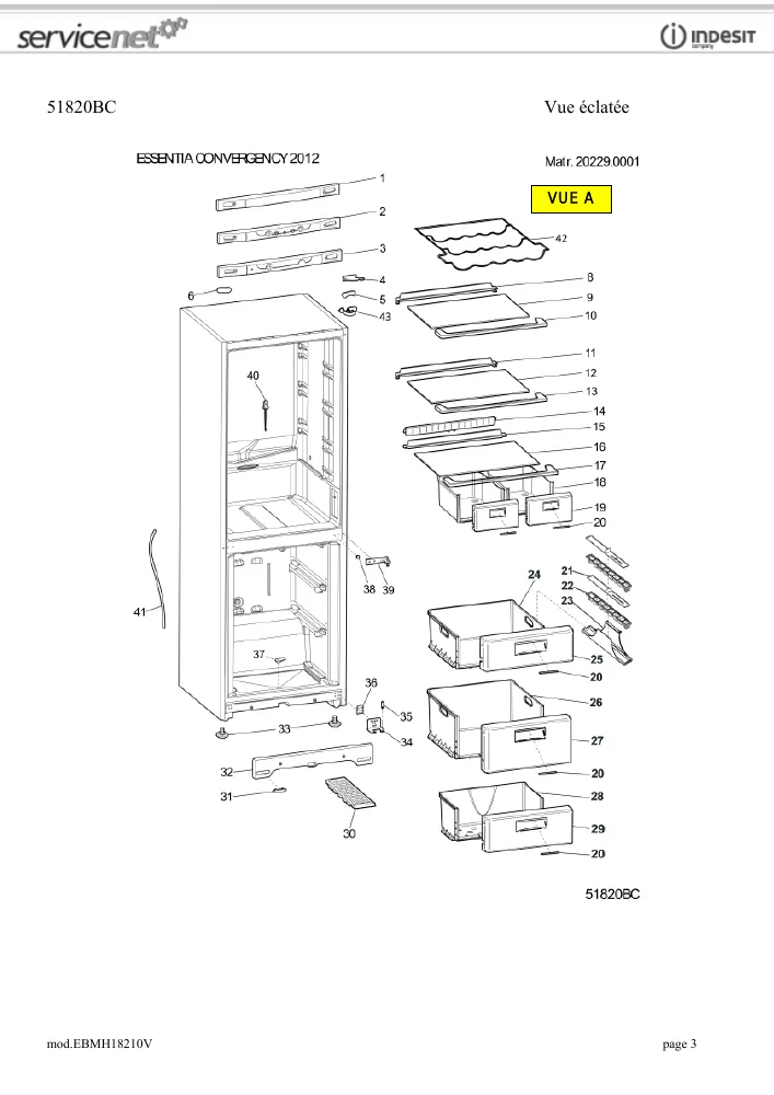 Vue éclatée HOTPOINT-ARISTON EBMH18210V 77696
