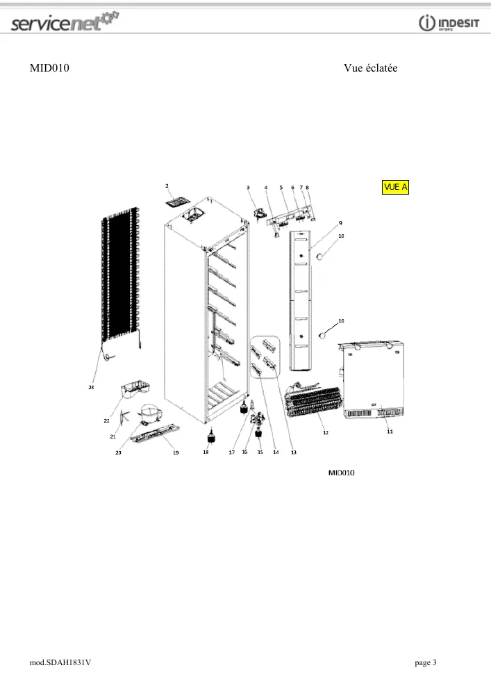 Vue éclatée HOTPOINT-ARISTON SDAH1831V 84989