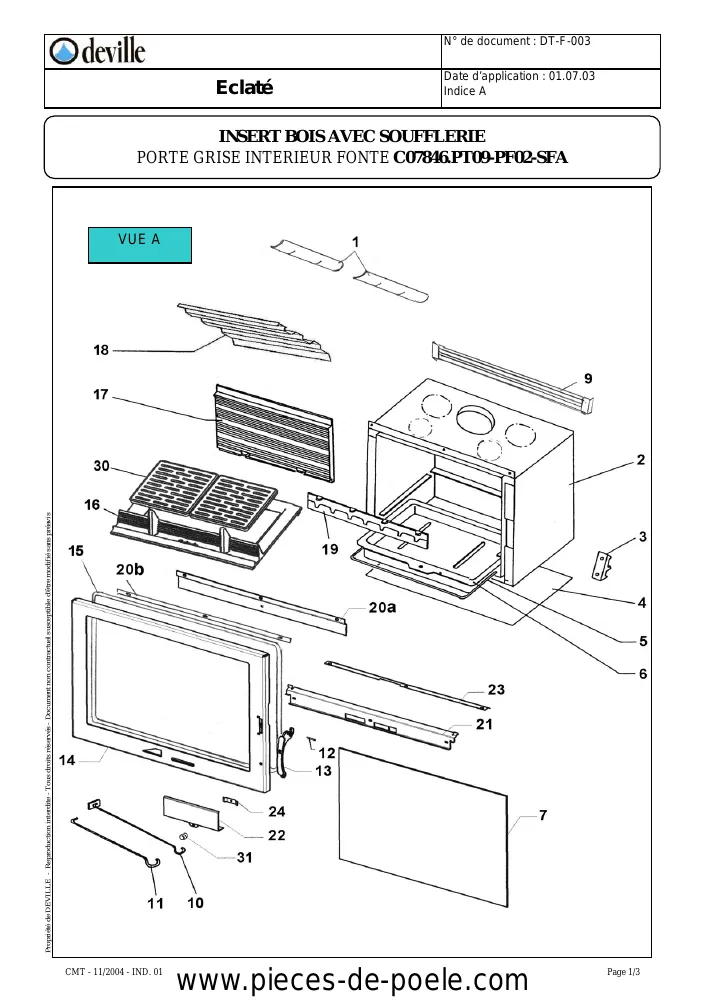 Vue éclatée DEVILLE C07846.PT09-PF02-SFA REGAIN 71