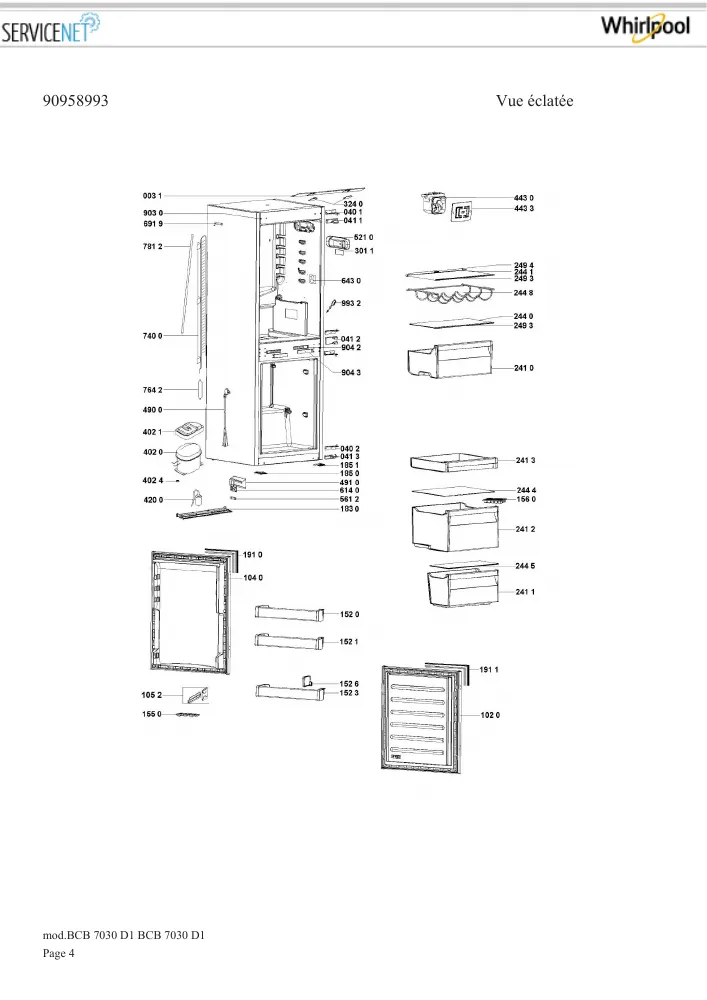 Vue éclatée HOTPOINT-ARISTON BCB7030D1 160587