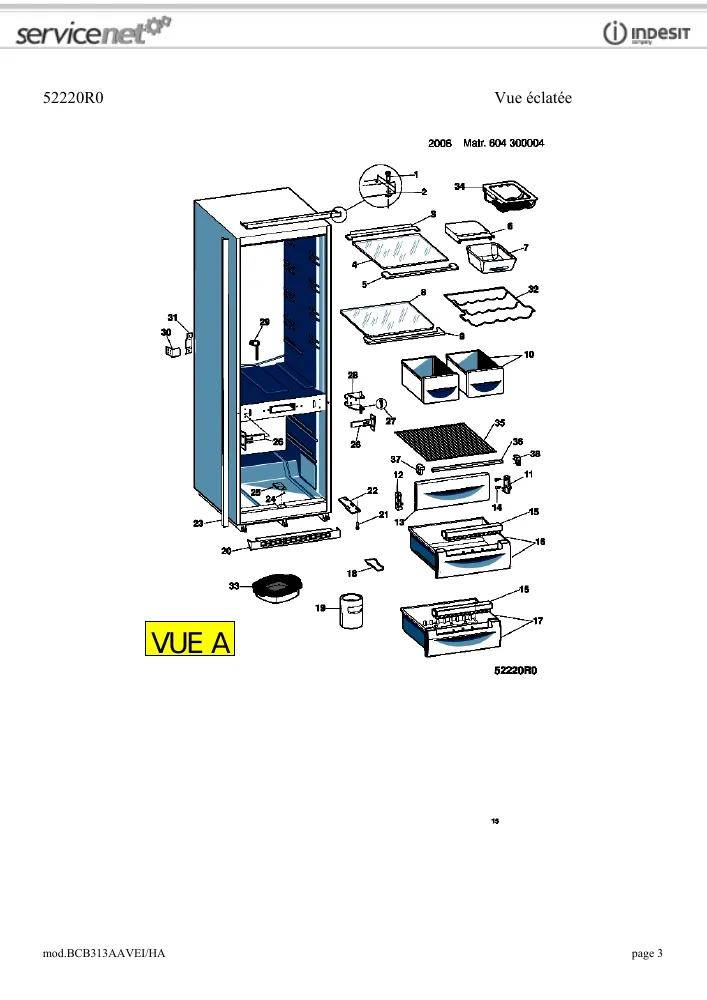 Vue éclatée HOTPOINT-ARISTON BCB313AAVEI.HA BCB313AAVEIHA 48729