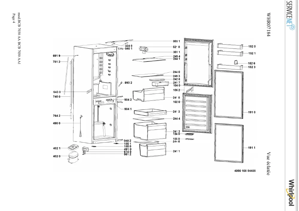 Vue éclatée HOTPOINT-ARISTON BCB7030AA 95833