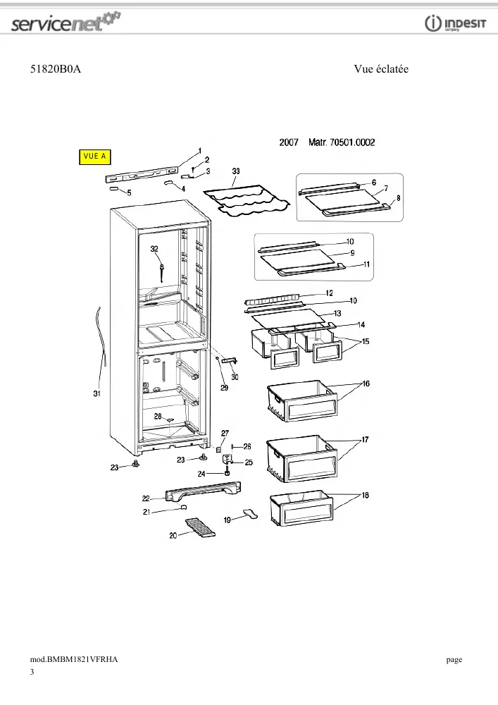 Vue éclatée HOTPOINT-ARISTON BMBM1821VFRHA 53482
