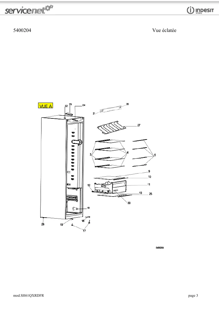 Vue éclatée HOTPOINT-ARISTON SH61QXRDFR 96469