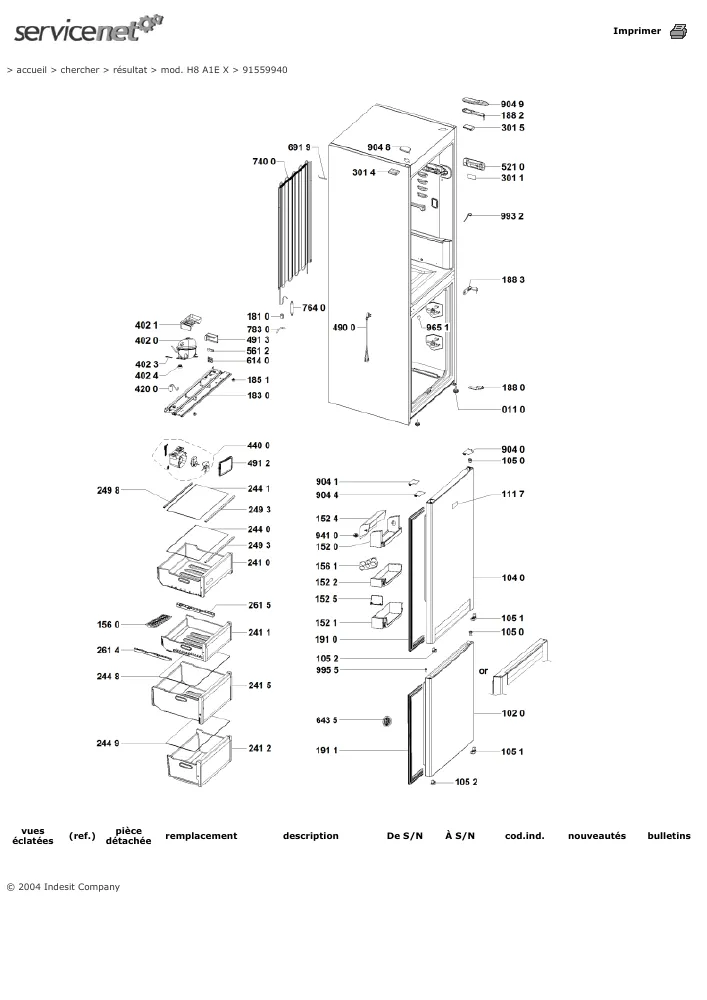 Vue éclatée HOTPOINT-ARISTON H8A1EX 162064