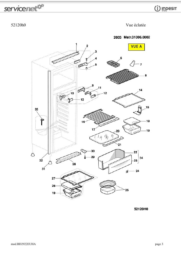 Vue éclatée HOTPOINT-ARISTON BD2922EUHA 73991