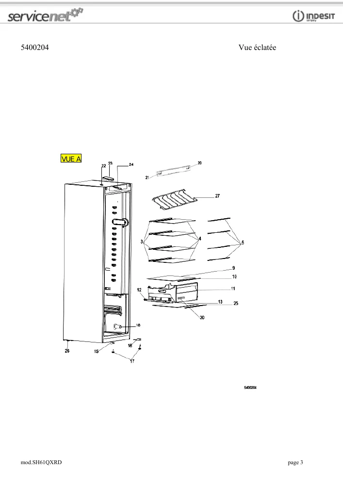 Vue éclatée HOTPOINT-ARISTON SH61QXRD 96325