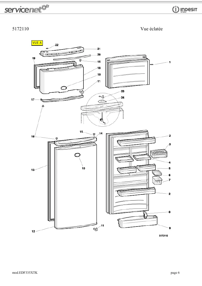Vue éclatée HOTPOINT-ARISTON EDF335XTK 08168