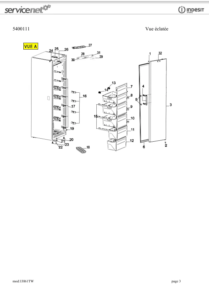 Vue éclatée HOTPOINT-ARISTON UH61TW 96237