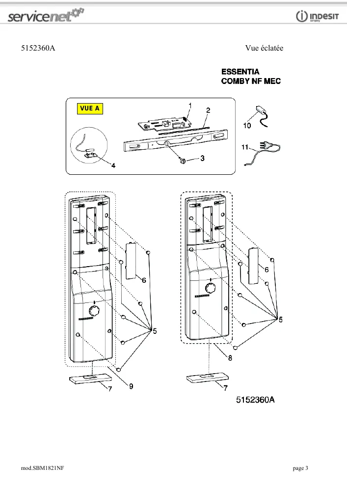 Vue éclatée HOTPOINT-ARISTON SBM1821NF 74467