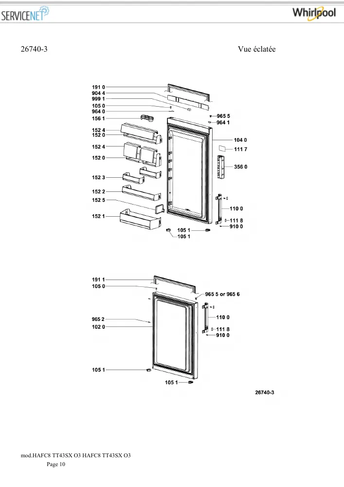 Vue éclatée HOTPOINT-ARISTON HAFC8TT43SXO3 HAFC8TT43SX03 859991626830