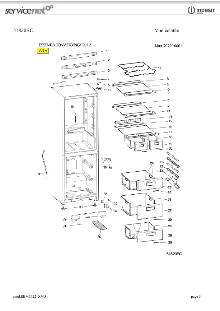 Vue éclatée HOTPOINT-ARISTON EBM17221XVD 85202
