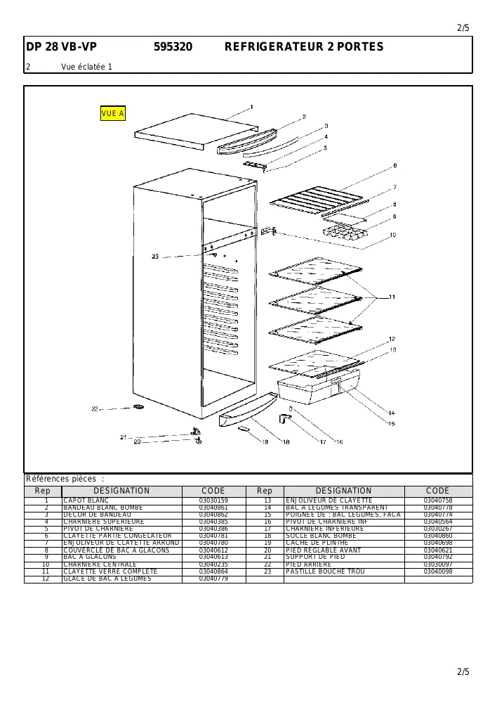 Vue éclatée RECTILIGNE DP28VBVP