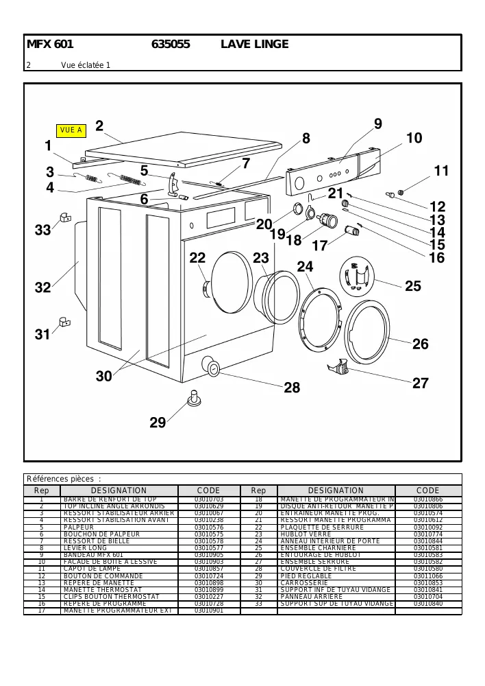 Vue éclatée RECTILIGNE MFX601