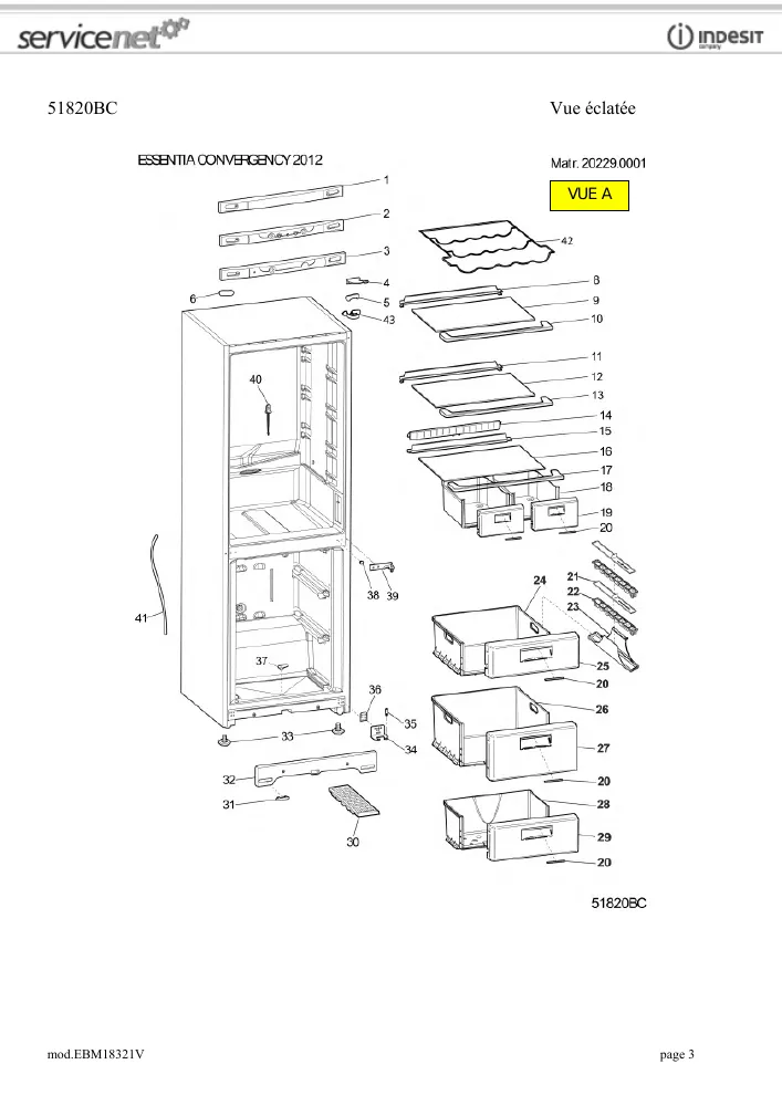 Vue éclatée HOTPOINT-ARISTON EBM18321V 77705