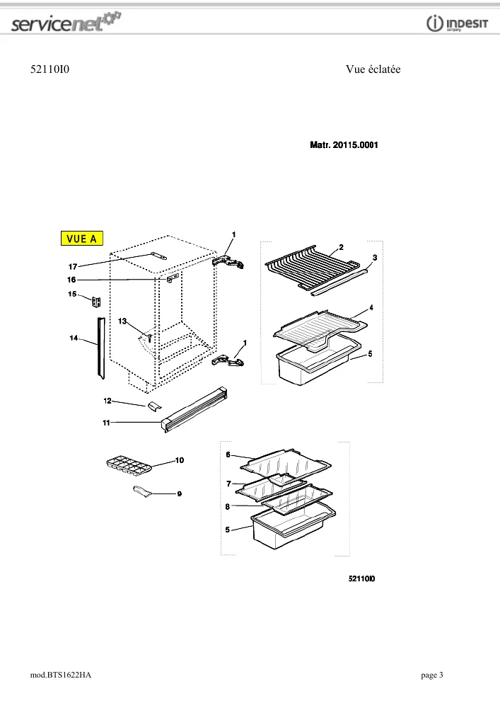 Vue éclatée HOTPOINT-ARISTON BTS1622HA 78381