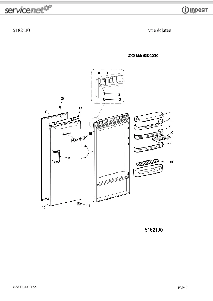 Vue éclatée HOTPOINT-ARISTON NSDSI1722 89387