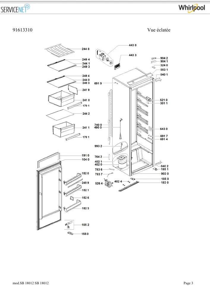 Vue éclatée HOTPOINT-ARISTON SB18012 166971